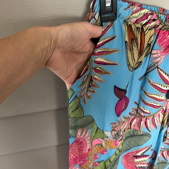 Exotic tropical design fabric wide leg, summer pants size S - Picture 5 of 8